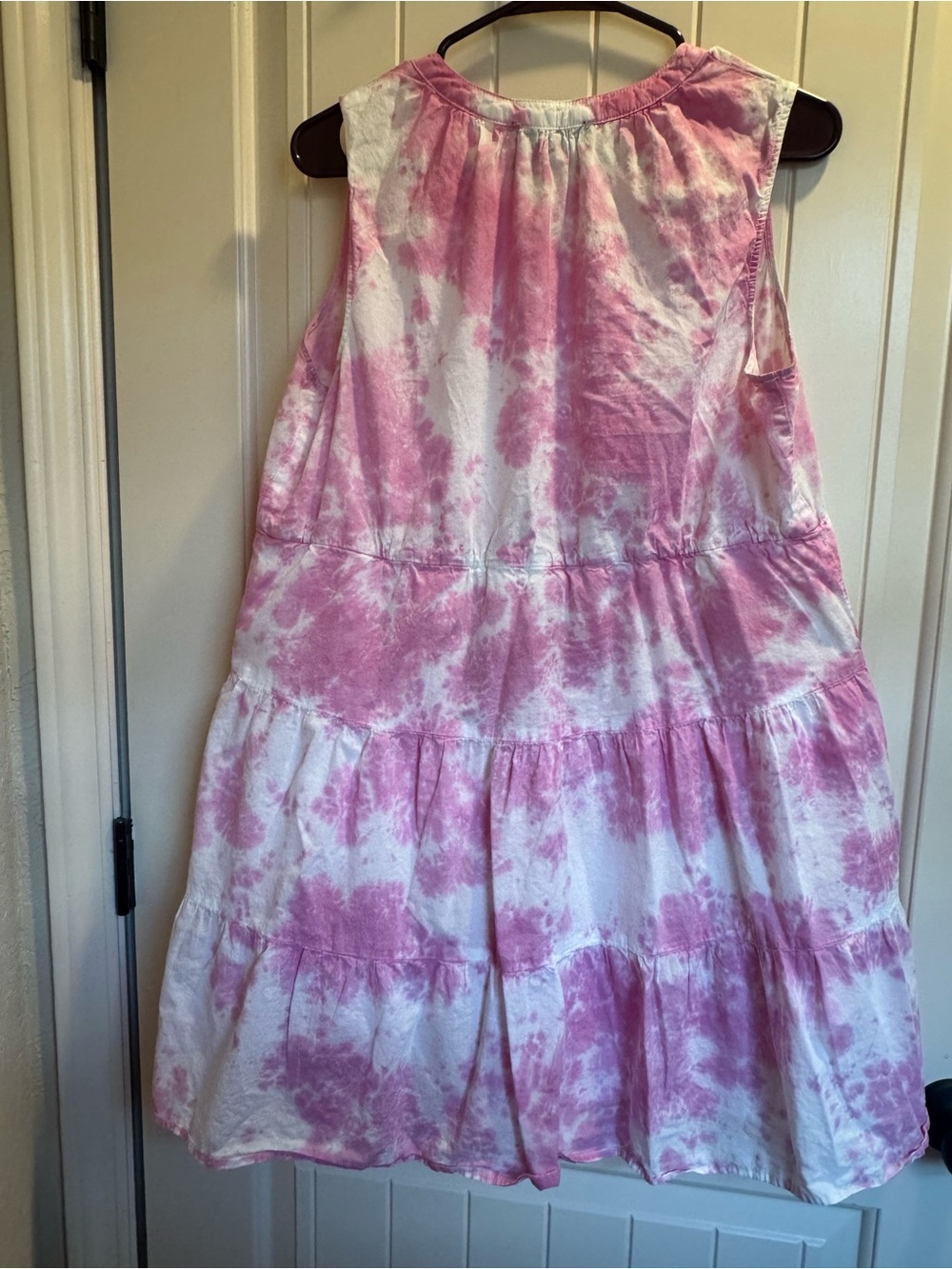 DKNY Pink and White Tie-Dye Tiered Sleeveless Dress - Picture 3 of 6